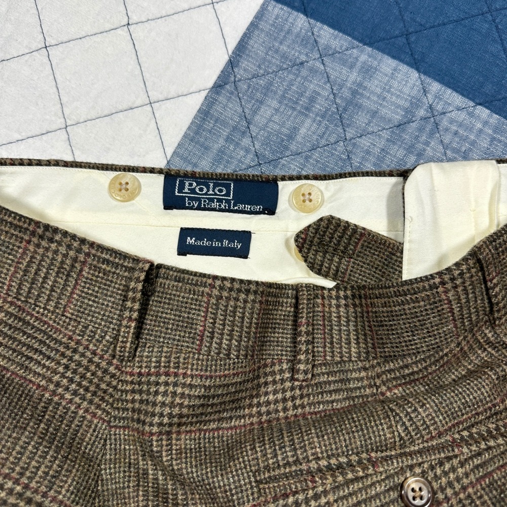 Vintage Polo Ralph Lauren Dalton Brown Virgin Wool Dress Pants Mens 33x30 Italy - Picture 2 of 11